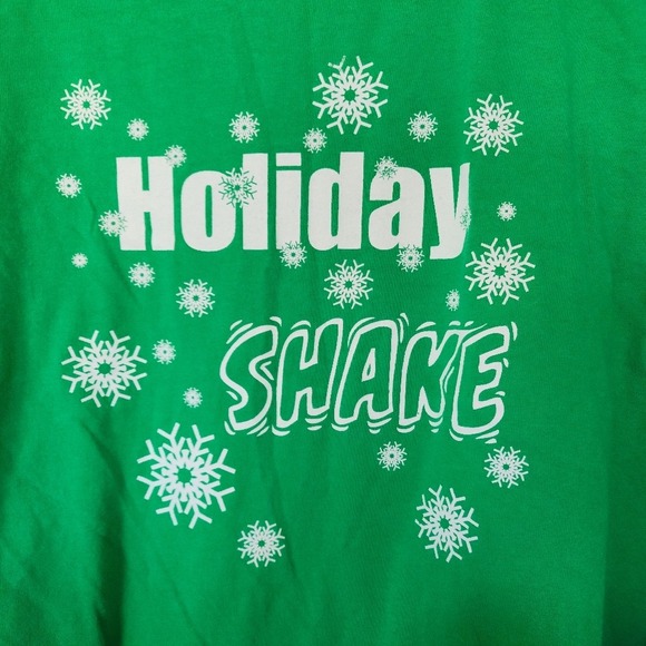 szL Holiday Shake Green Long Sleeve Christmas Party Shirt Winter Graphic Tee - Picture 3 of 6